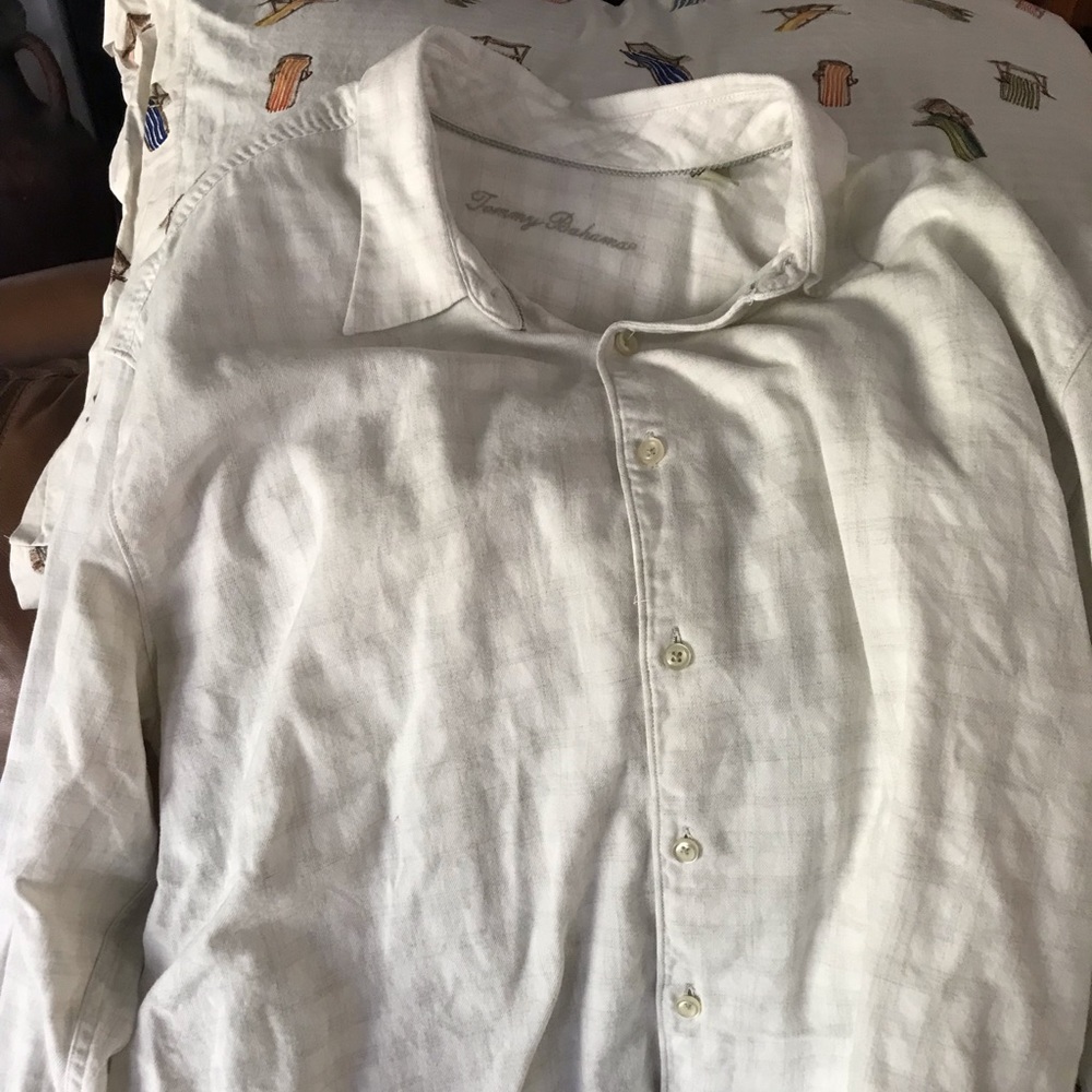 Tommy Bahama, Cream (Checkered), Long Sleeve, XXL